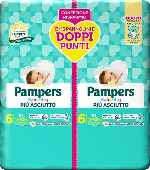 Pampers baby dry pannolino duo downcount xl 26 pezzi