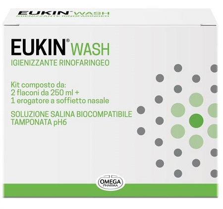 Eukin wash igienizzante rinofaringeo kit 2 flaconi da 250 ml + erogatore a soffietto nasale