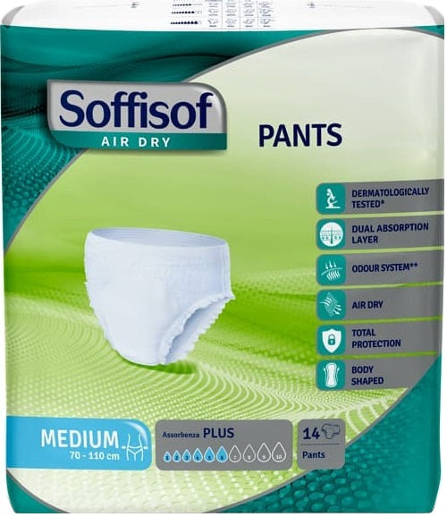 Incontinence diaper soffisof air dry pants plus large 14 pieces