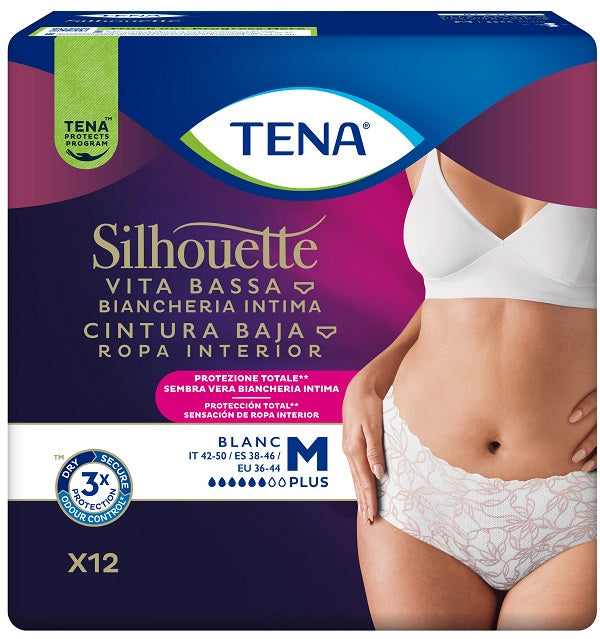 Pannolone a mutandina assorbente tena silhouette plus white medium 12 pezzi