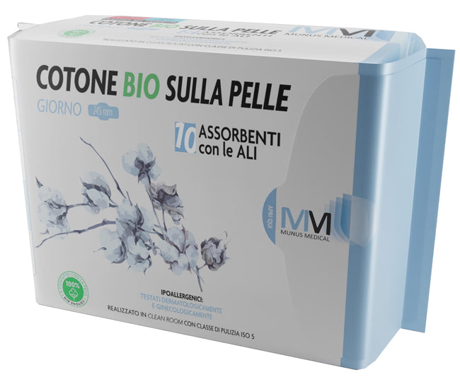 Munus medical assorbente giorno con ali cotone bio sulla pelle 245 mm 10 pezzi