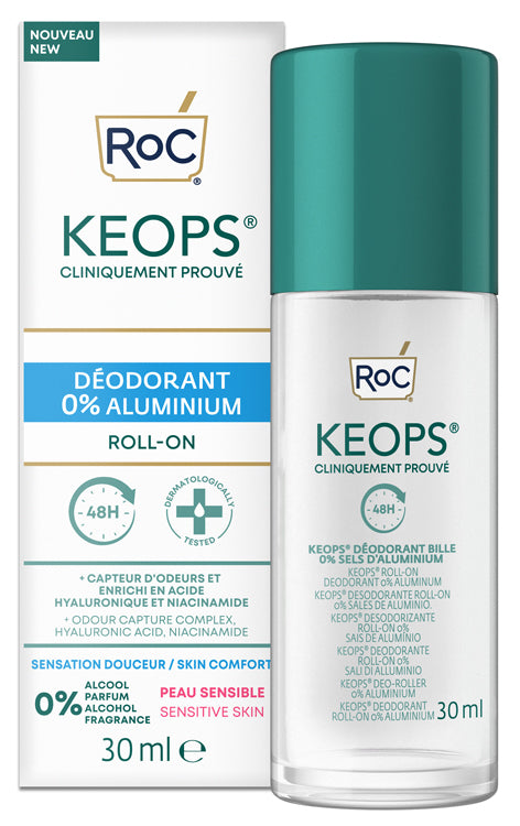 Roc keops deodorant roll on 0% aluminium 30 ml