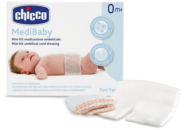 Chicco mini kit vendaje umbilical vendaje de malla elástica calibre 6 + comprimidos no tejidos estériles 10x10 cm 4 piezas