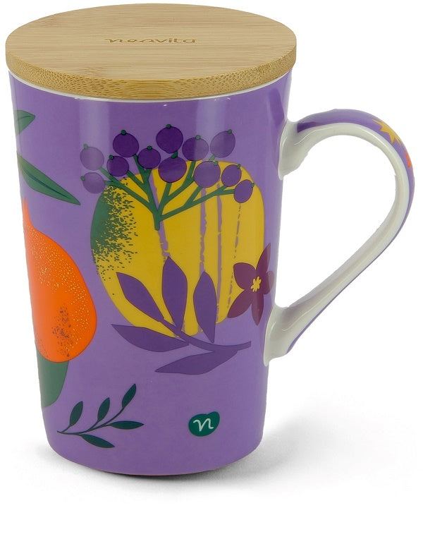 NEAVITA - Tazza con coperchio e infusiera tappo in legno viola tisana all day