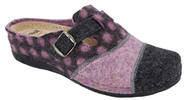 SCHOLL - Bruges buckle dotted pantofola in lana anthracite/pink 36