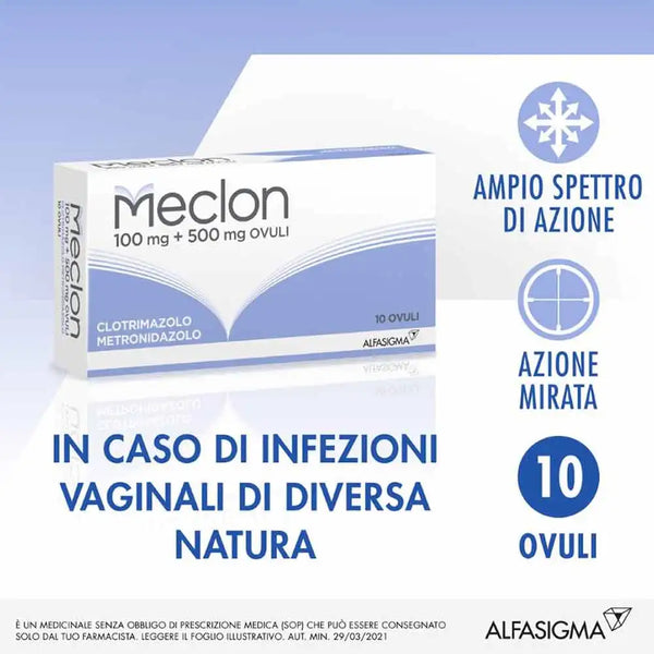 MECLON - Ovuli Vaginali 100mg+500mg per Vaginosi Vaginiti e Vulvovaginiti - 10 Ovuli