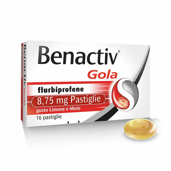 BENACTIV Gola - Pastiglie per il mal di gola Limone e Miele Senza Zucchero - 16 Pastiglie