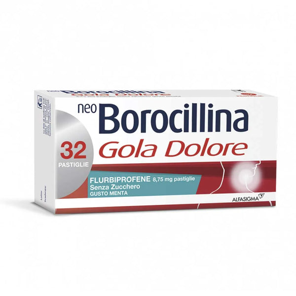 NeoBOROCILLINA - Gola Dolore - Pastiglie Fulbiprofene 8,75 mg gusto menta senza zucchero - 32 pastiglie