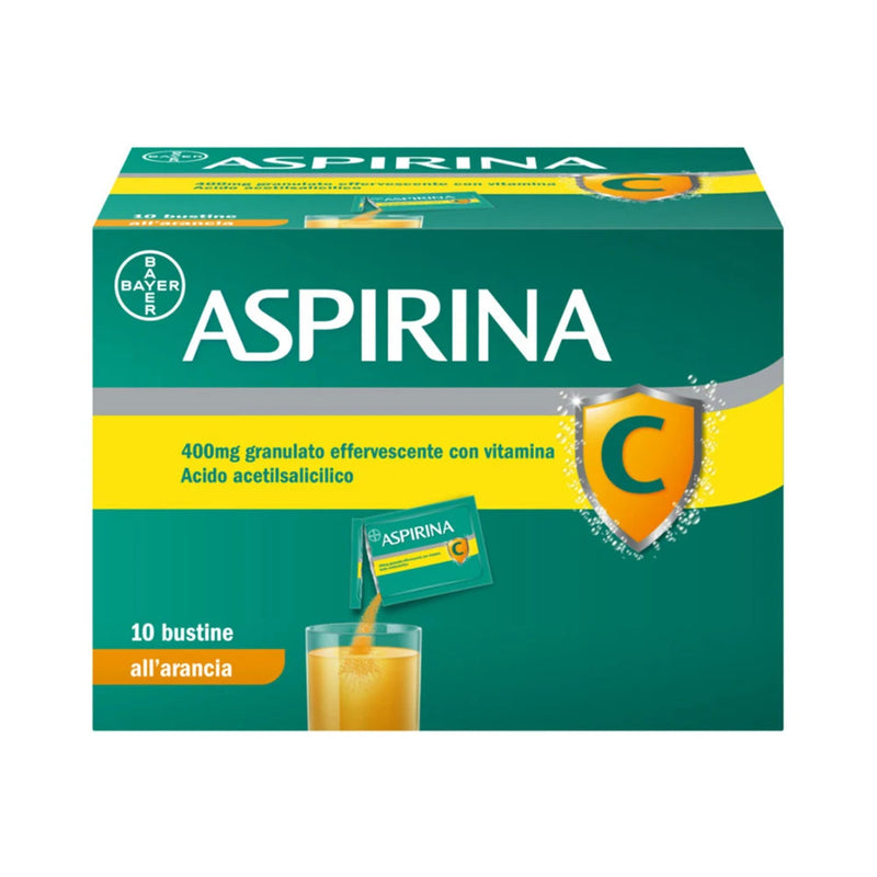 Aspirina C 400mg Antinfiammatorio e Antidolorifico per Influenza e Febbre con Vitamina C - 10 Buste Arancia