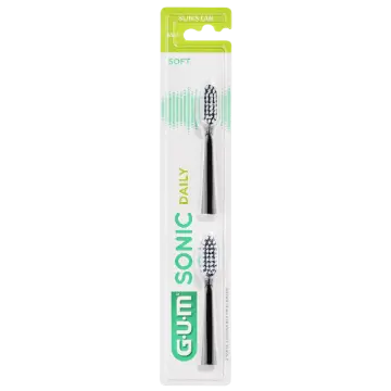 Gum Sonic Daily Spazzolino Batteria Refill Black Testine Di Ricambio 2 Pezzi