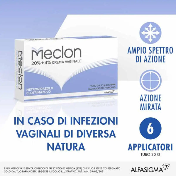 MECLON - Crema Vaginale 20% + 4% per Vaginosi Vaginiti e Vulvovaginiti - 6 applicatori