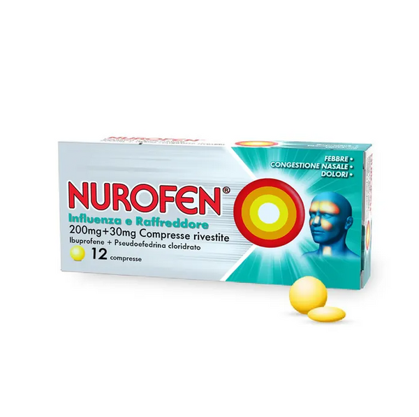 Nurofen influenza e raffreddore 200 mg + 30 mg ibuprofene 12 compresse rivestite