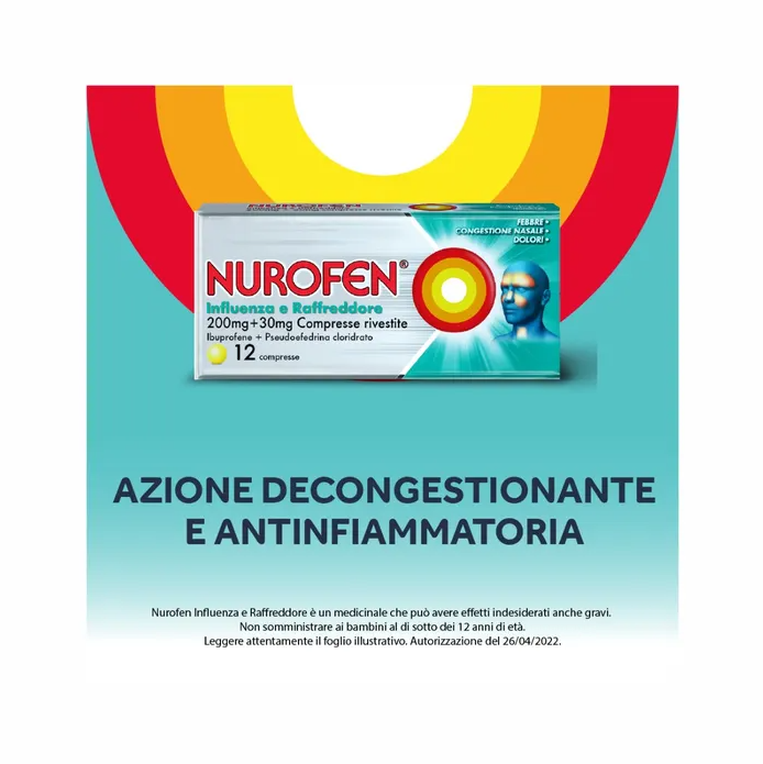 Nurofen influenza e raffreddore 200 mg + 30 mg ibuprofene 12 compresse rivestite