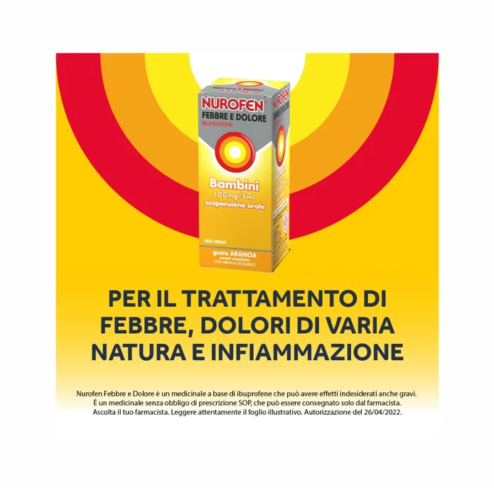 Nurofen Febbre e Dolore Bambini 100mg/5ml sospensione orale 150ml gusto Arancia