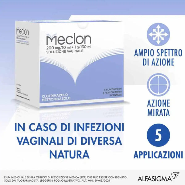 MECLON - Soluzione vaginale 200 mg/10 ml + 1 g/130 ml - 5 flaconi