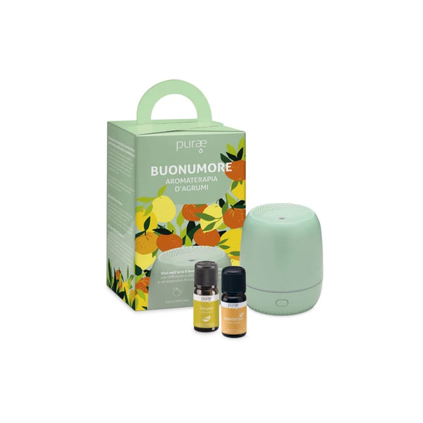 PURAE - Kit buonumore - agrumi diffusore mini + olio essenziale timo bio