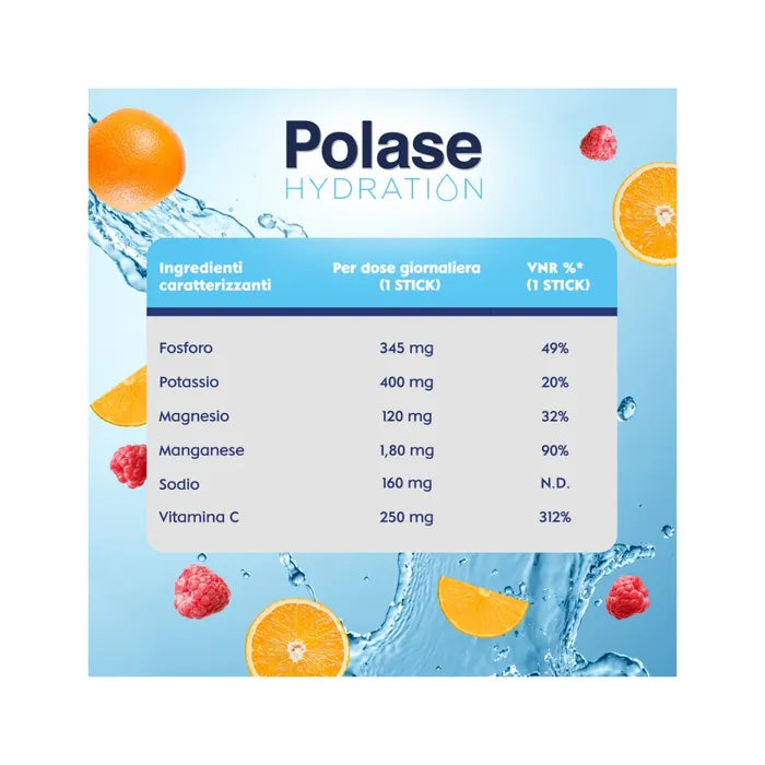 Polase Hydration Integratore Alimentare Magnesio/Potassio Sali Minerali Vitamina C Arancia - 12 Stick
