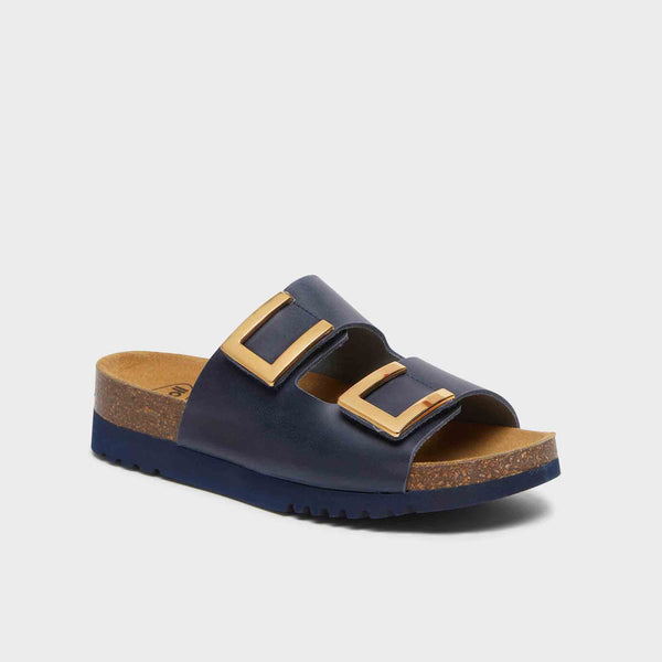 SCHOLL - Monterey 2 straps sandalo in pelle vintage leather navy blue 36