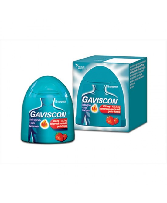 Gaviscon "250 mg + 133,5 mg compressa masticabile gusto fragola"16 compresse in contenitore con tappo a scatto"