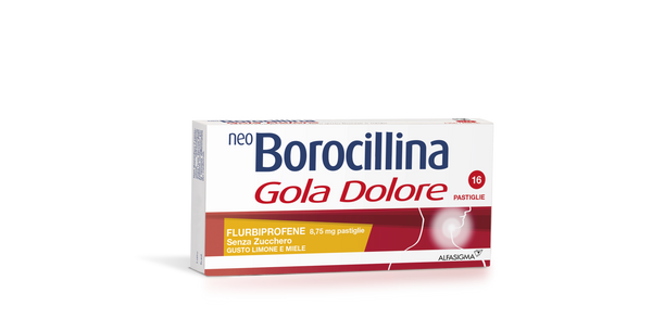 NeoBOROCILLINA - Gola Dolore - Pastiglie Fulbiprofene 8,75 mg gusto limone e miele senza zucchero - 16 pastiglie