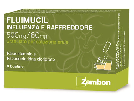 Fluimucil influenza e raffreddore  500 mg/60 mg granulato per soluzione orale  paracetamolo e pseudoefedrina cloridrato
