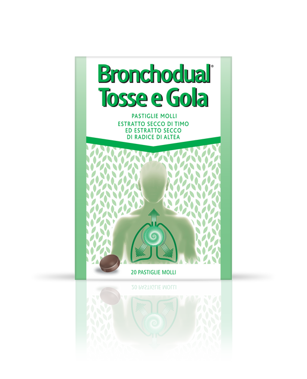 Bronchodual tosse e gola pastiglie molli  estratto secco di timo, estratto secco di radice di altea