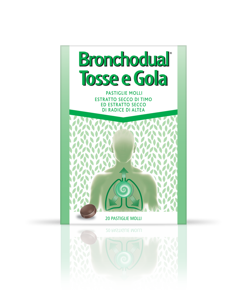 Bronchodual tosse e gola pastiglie molli  estratto secco di timo, estratto secco di radice di altea