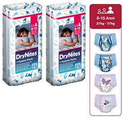 Pannolino huggies drynites 8/15 anni boy l 27/57kg 9 pezzi