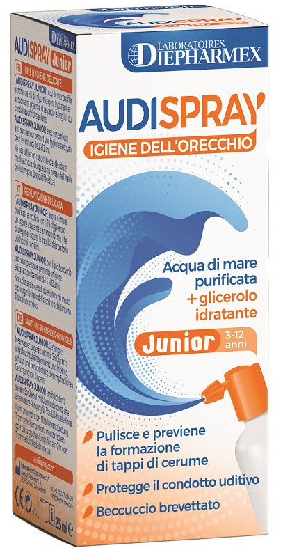 Audispray junior 3-12 anni soluzione di acqua di mare ipertonica spray senza gas igiene orecchio 25ml