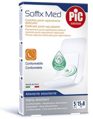 Cerotto pic soffix med in tnt con tampone centrale assorbente sterile monouso 15x8 cm antibatterico 5 pezzi