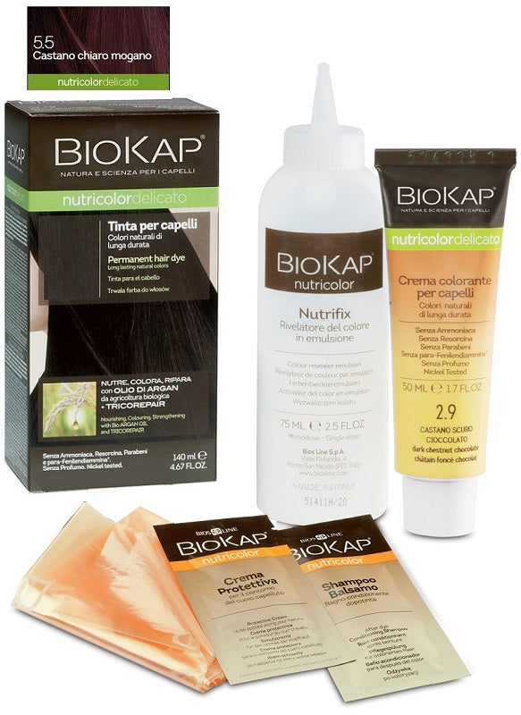 Biokap Tinte Nutricolor Delicado 5.50 Castaño Claro Caoba Tubo + Bote