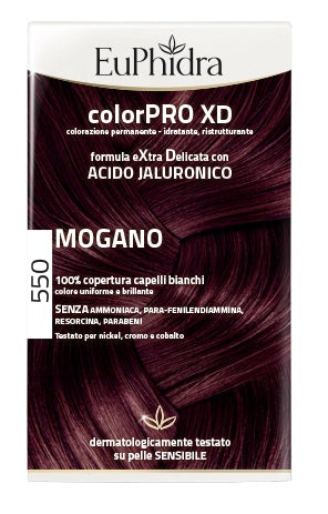 Euphidra colorpro xd 550 mogano gel colorante capelli in flacone + attivante + balsamo + guanti