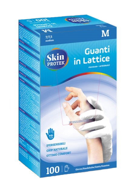 Guanto non chirurgico monouso in lattice con amido di mais skin protek ambidestro polsino salvastrappo misura medium