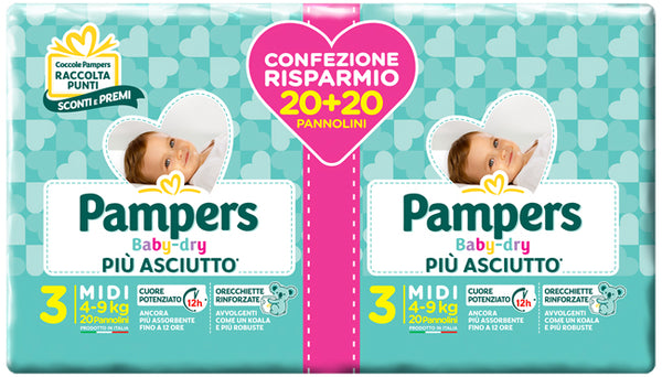 Pampers baby dry duo downcount midi 40 pezzi