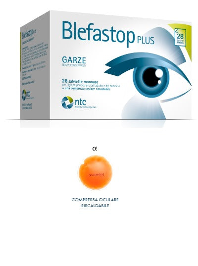 Blefastop plus garza in cotone piegata con filo di bario 28 salviette monouso + 1 compressa oculare riscaldabile