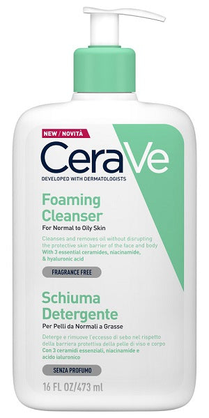 CERAVE - Schiuma detergente viso pelle da normale a grassa, 473 ml