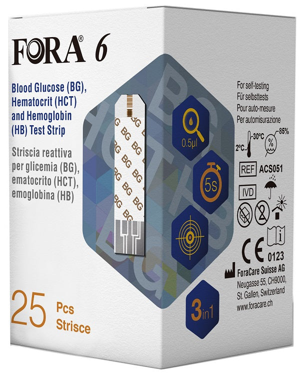 Striscia reattiva 3 in 1 fora 6 connect multifunzionale bg/hct/hb box da 25 pezzi