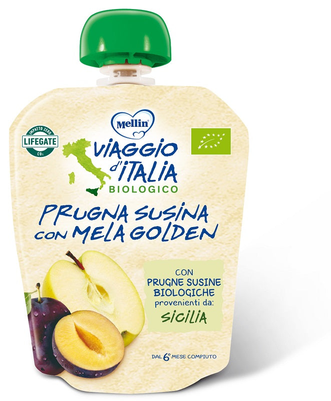 Mellin viaggio italia pouch bio mela+prugna+susina 90 g