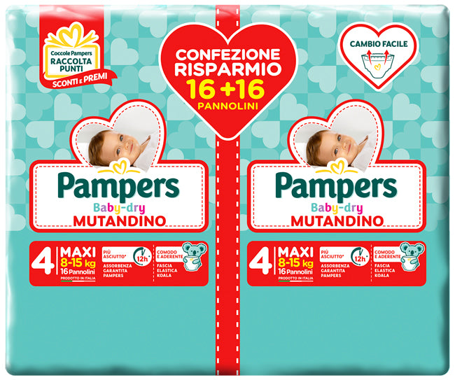 Pampers baby dry pannolino a mutandina duo downcount maxi 32 pezzi