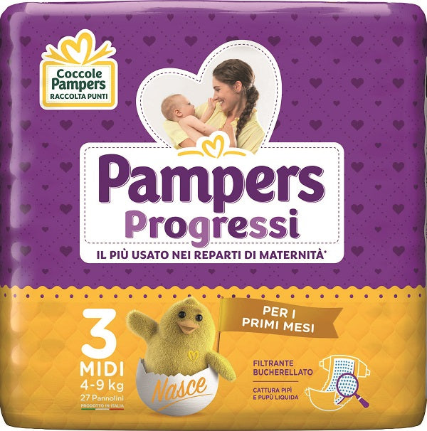 Pampers progressi midi pannolino 3 4-9kg 27 pezzi