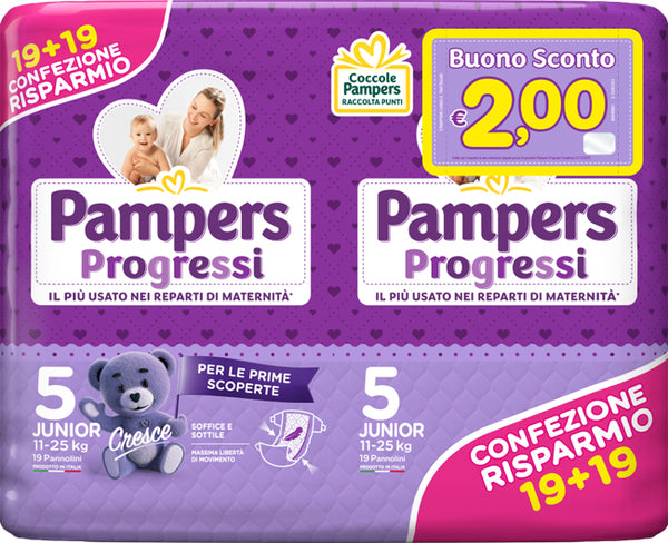 Pampers progressi junior pannolino 5 11-25kg 38 pezzi