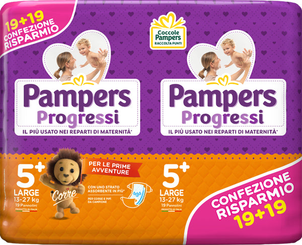 Pampers progressi large pannolino 5+ 13-27kg 38 pezzi