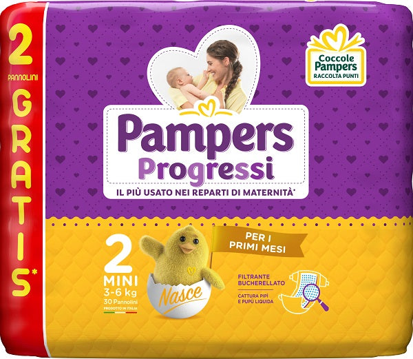 Pampers progressi mini pannolino 2 3-6kg 30 pezzi