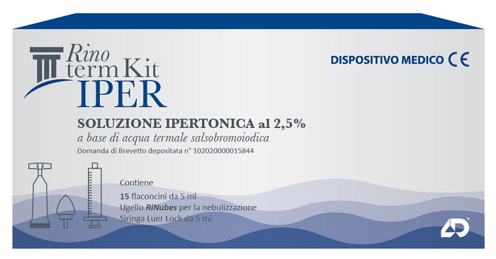 Rinoterm kit iper 15 flaconcini da 5 ml + ugello rinubes per nebulizzazione + siringa luer lock da 5 ml