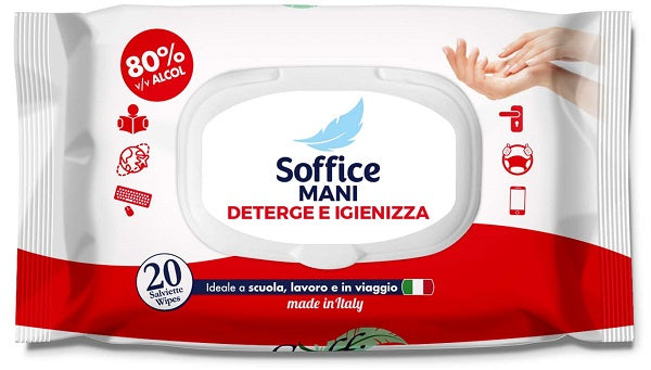 Soffice salvietta igienizzante mani alcool 80% 20 pezzi