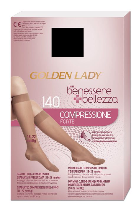 Gambaletto benessere+bellezza 140 denari compressione forte 18-22 mmhg nero s/m