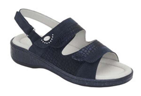 Scholl Marinella sandal printed synthetic+suede woman navy blue tecnologia memory cushion materiale similpelle stampata + pelle scamosciata fodera tomaia microfibra fodera sotto