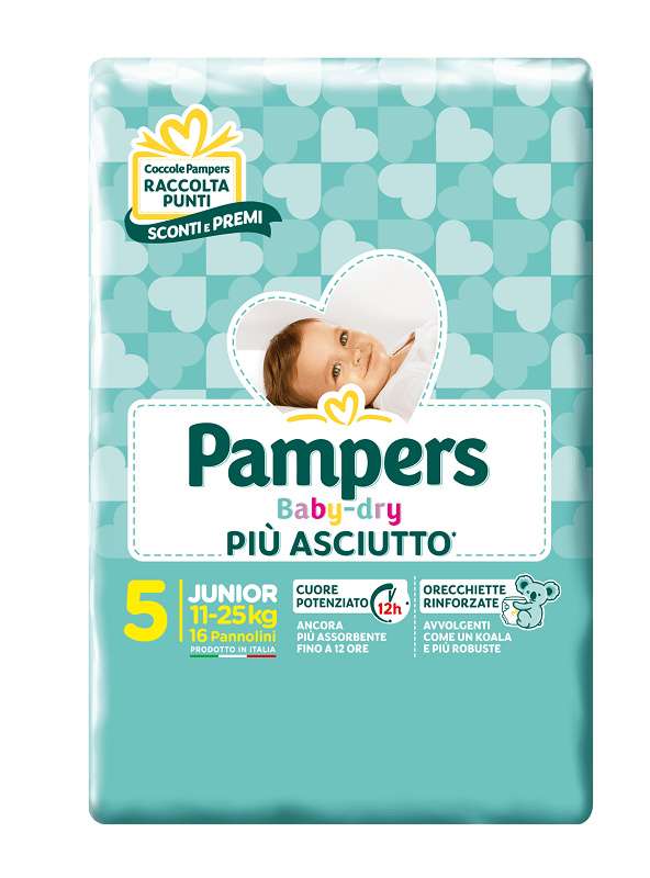 Pampers baby dry pannolini downcount junior 16 pezzi