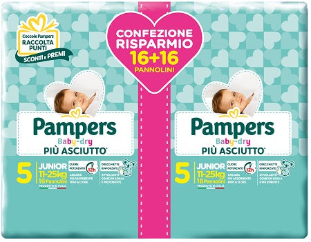 Pampers baby dry pannolini duo downcount junior 32 pezzi